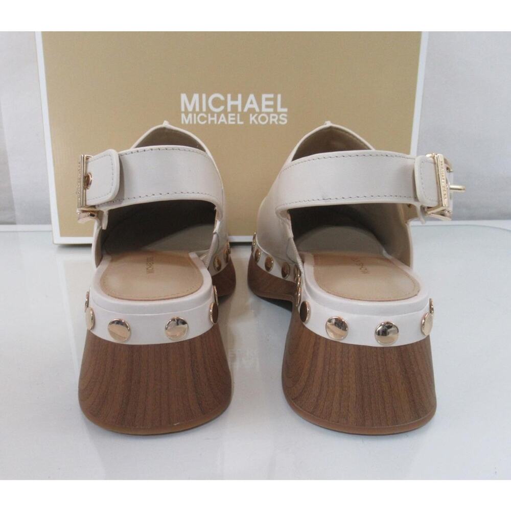 Michael Kors Size 7 Esra Clog Mule Studded Slingback Strap Buckle Cream Leather - Picture 5 of 9